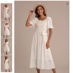White short puff sleeve midi dress